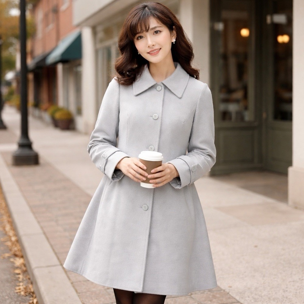 VTG 60s J Tiktiner Wool Swing Coat Women M Trapeze Mod Old Hollywood Powder Blue